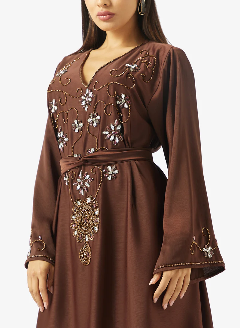 hayas closet  Embellished Belted Jalabiya for Women | Best Price UAE
